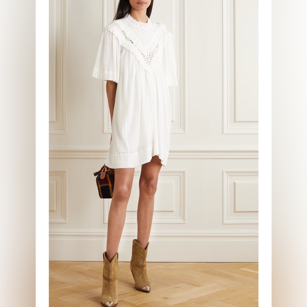 ISABEL ÉTOILE MARANT Inalio Ruffled Crinkled Cotton-Blend Dress | Size 38 - MED